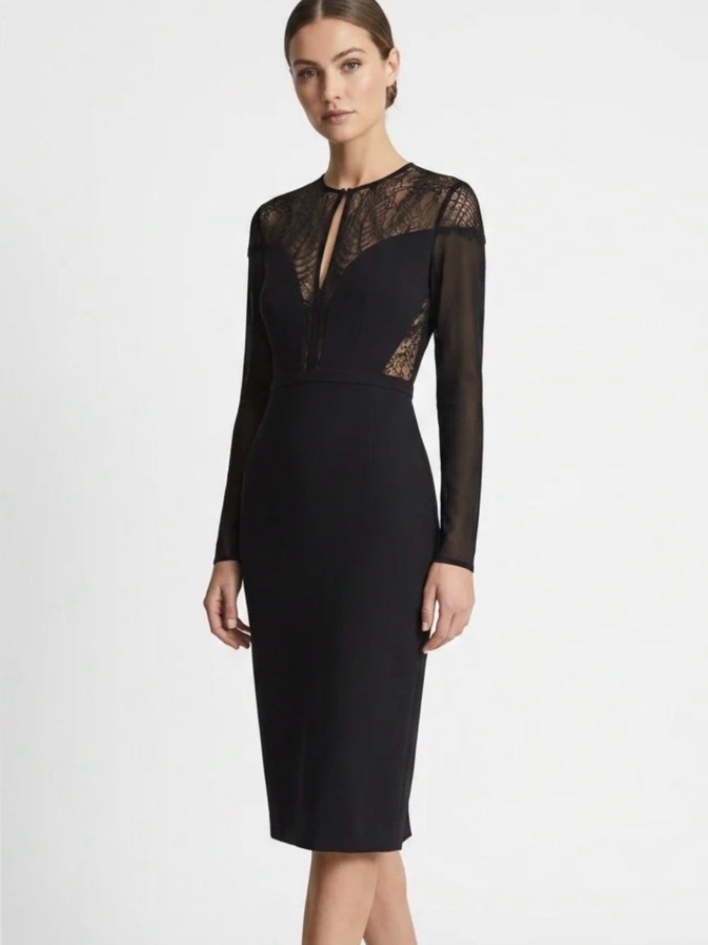 Gucci Black Silk Lace Long Sleeve Dress